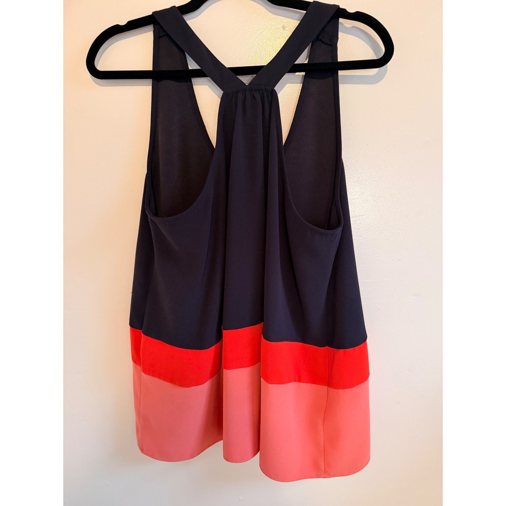 Ann Taylor Tank Top Women Large Navy Coral Orange Colorblock Racerback Blouse - Picture 3 of 8